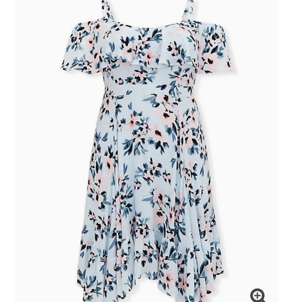 Light Blue Floral Cold Shoulder Handkerchief Dress - Picture 1 of 4